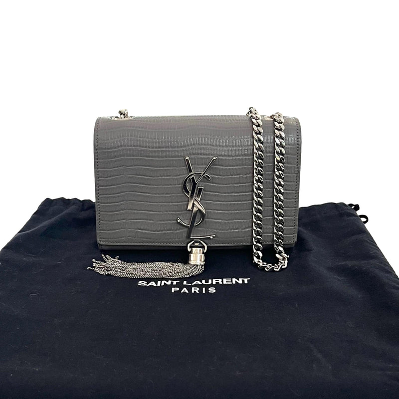 Saint Laurent Croc Embossed Leather Kate Tassel Shoulder Bag