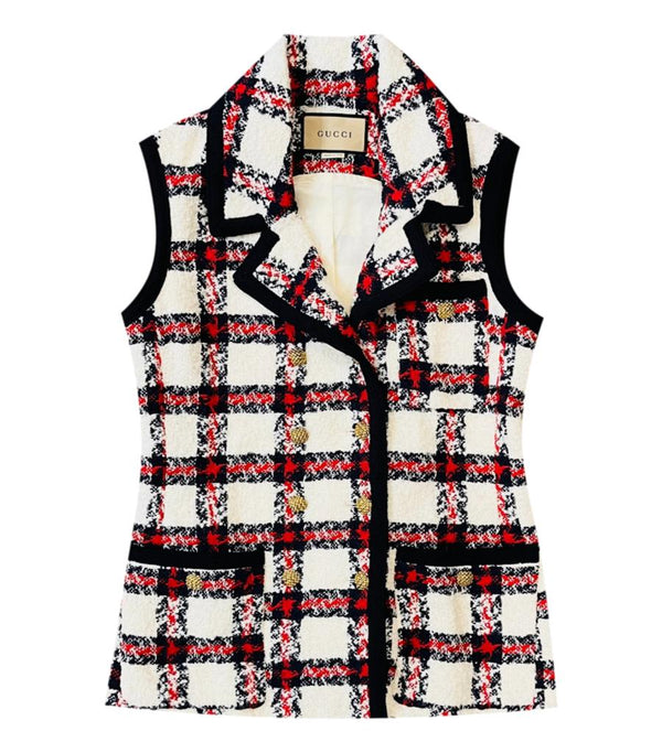 Gucci Wool & Cotton Blend Tweed Check Vest/Jacket. Size 40IT