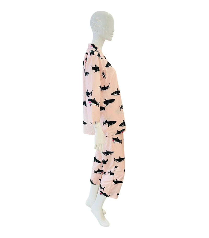 Olivia Von Halle Cotton & Silk Shark Print Pyjamas. Size XS