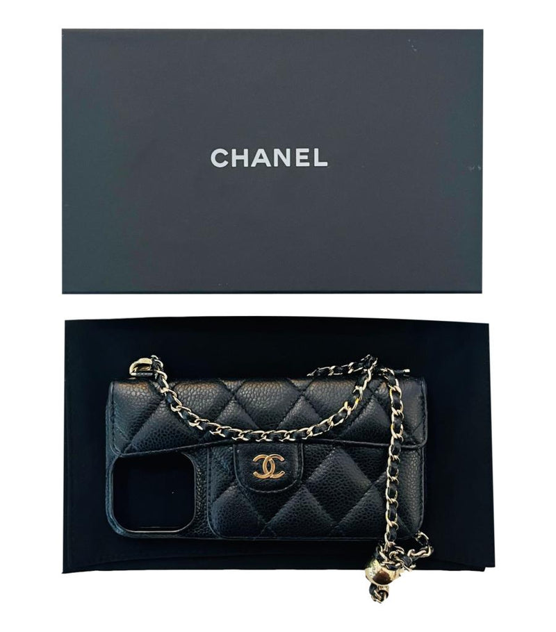 Chanel Caviar Leather iPhone Case On Chain