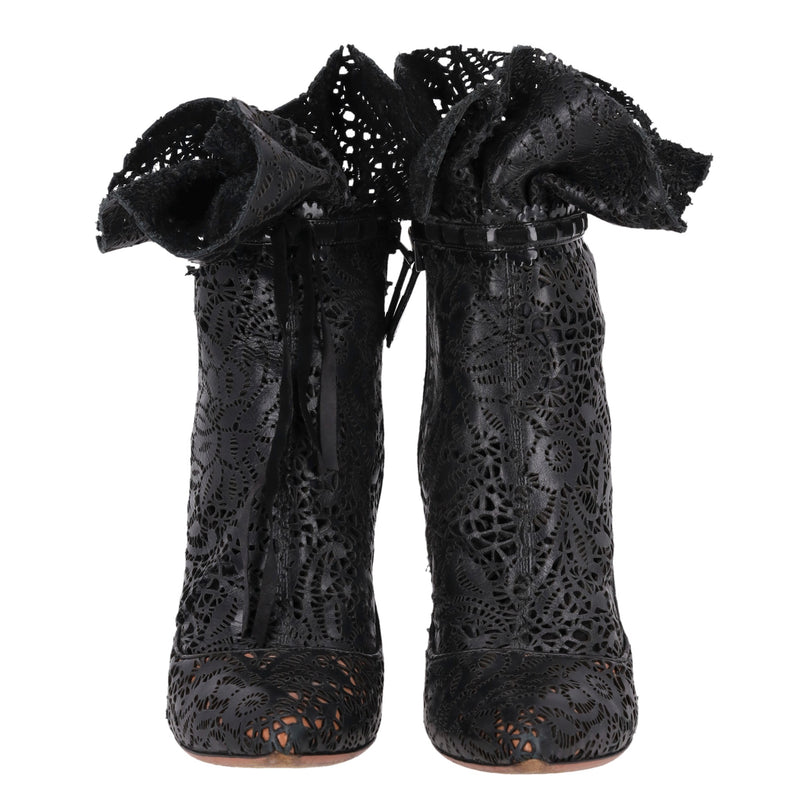 Alaia Laser-Cut & Lace Detail Leather Ankle Boots. Size 38