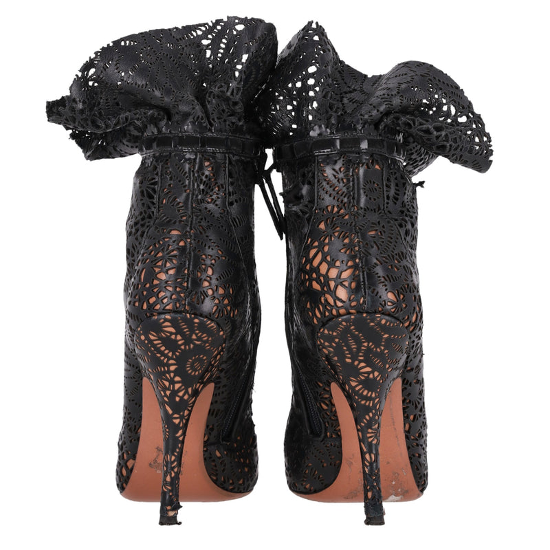 Alaia Laser-Cut & Lace Detail Leather Ankle Boots. Size 38