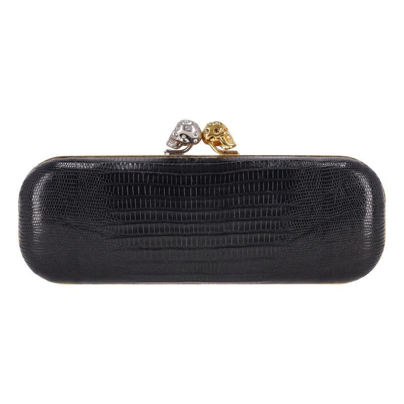 Alexander McQueen Bi Coloured Lizard Skin Clutch Bag With Swarovski Crystal Skulls