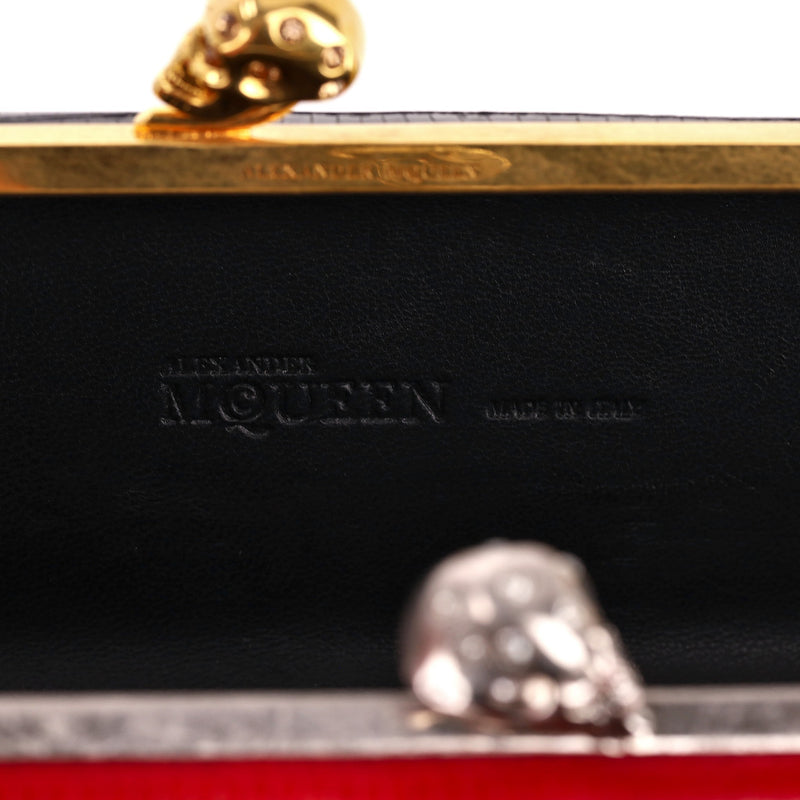 Alexander McQueen Bi Coloured Lizard Skin Clutch Bag With Swarovski Crystal Skulls