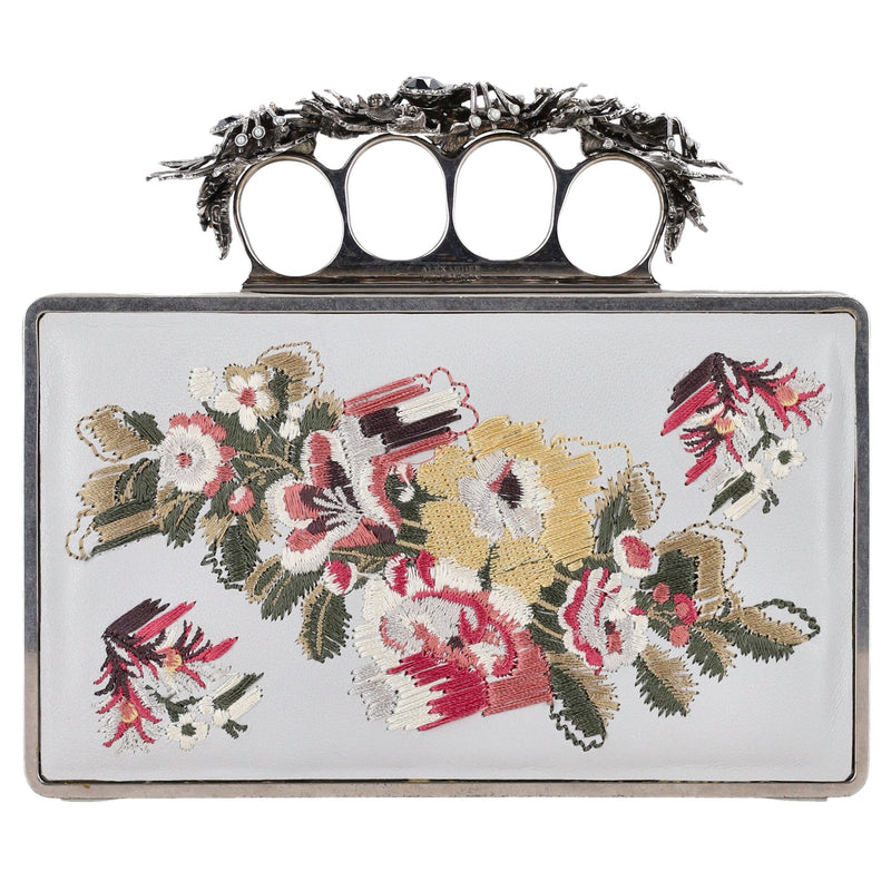 Alexander McQueen Spider & Skull Knuckle Flower-Embroidered Leather Clutch Bag