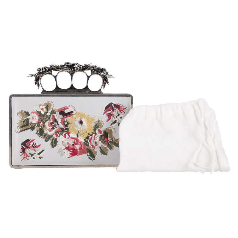 Alexander McQueen Spider & Skull Knuckle Flower-Embroidered Leather Clutch Bag