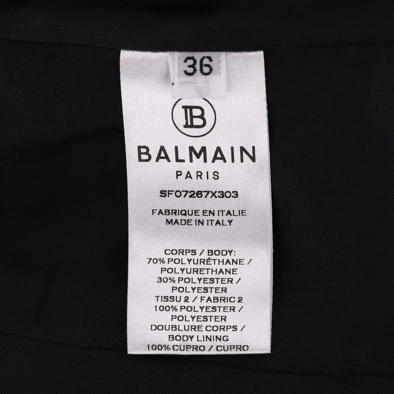 Balmain Quilted Faux Patent Leather Jacket With Logo Buttons. Size 36FR