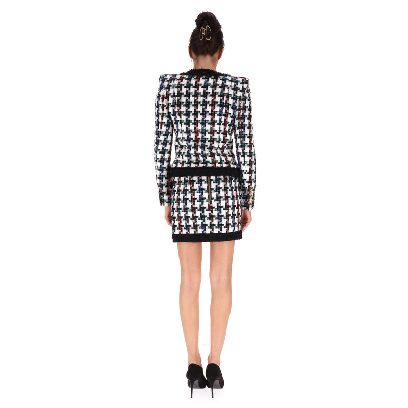 Balmain Wool Blend Houndstooth Tweed Jacket & Skirt Set. Size 34/36EU