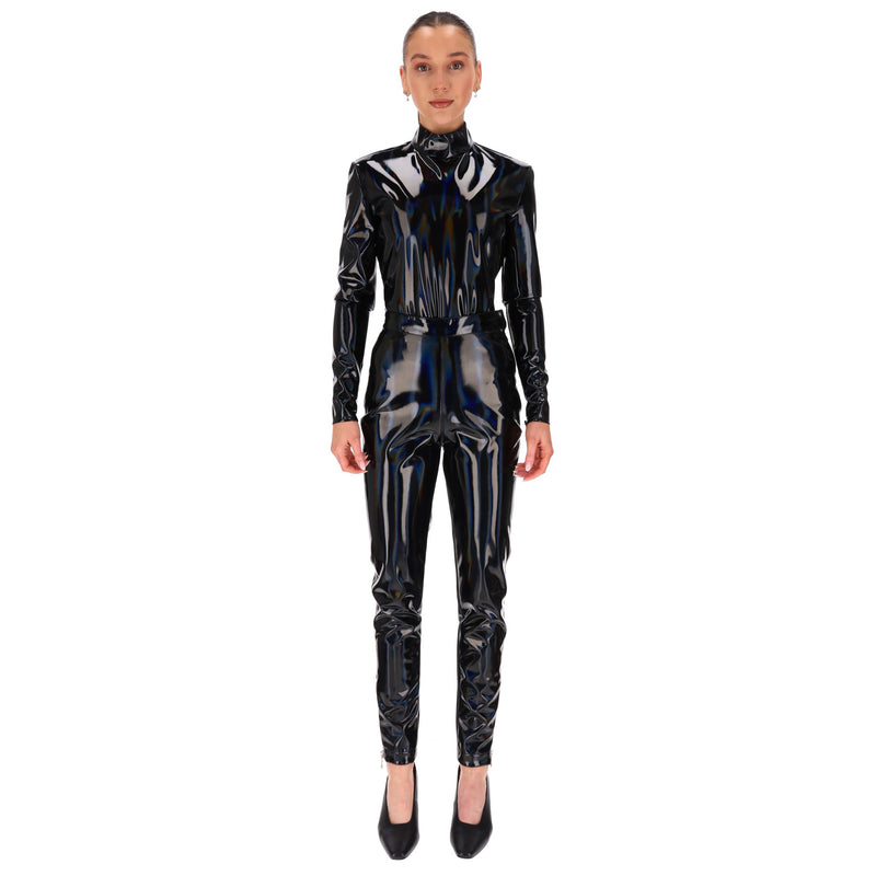 Balmain Iridescent Vinyl Two-Piece Set. Size 36FR