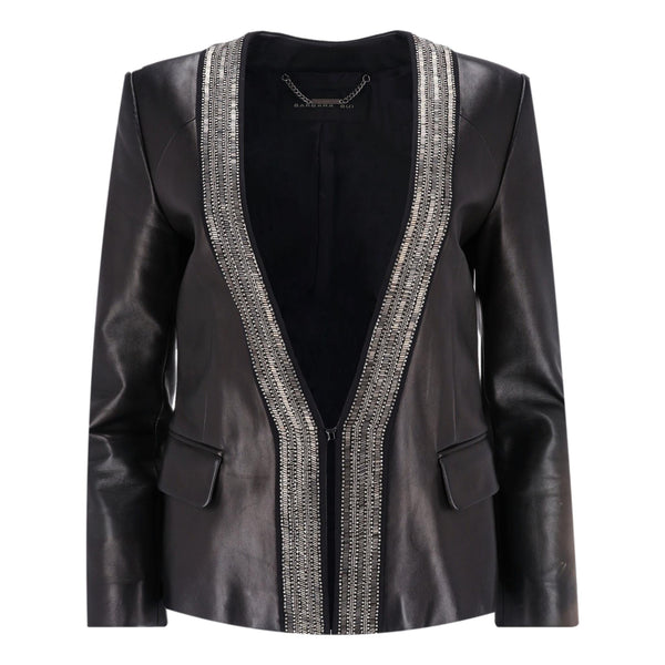 Barbara Bui Bead & Crystal Embellished Lambskin Leather Jacket. Size S