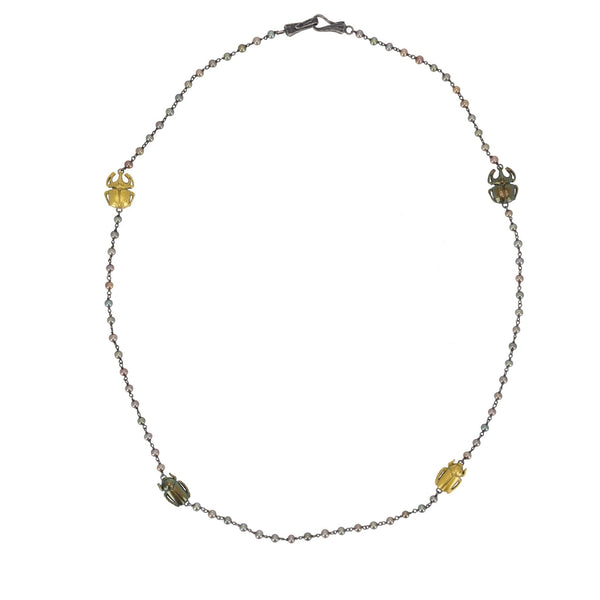 Bottega Veneta Scarab Necklace With Fresh Water Pearls, Oxidized Sterling Silver & Gold Plated