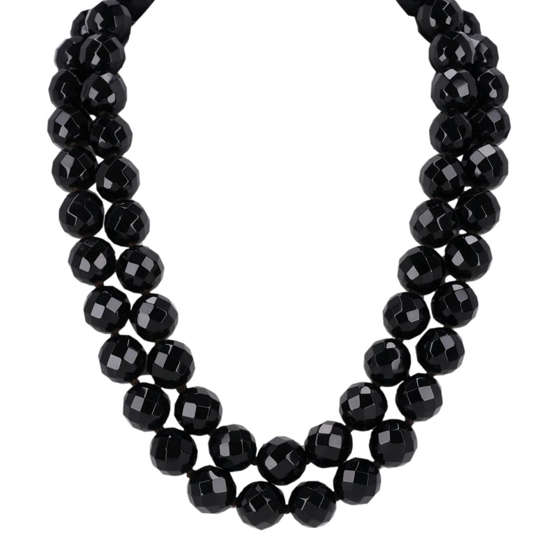 Bottega Veneta Black Onyx & Sterling Silver Beaded Necklace & Matching Earrings Set