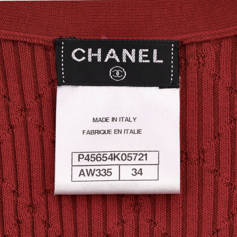 Chanel Cotton Diamond Ribbed Cardigan With 'CC' Logo Buttons. Size 34FR