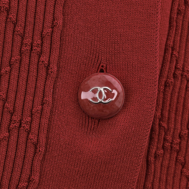 Chanel Cotton Diamond Ribbed Cardigan With 'CC' Logo Buttons. Size 34FR