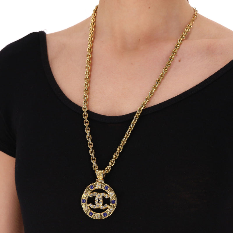 Chanel Gripoix & Crystal 'CC' Logo Medallion Necklace