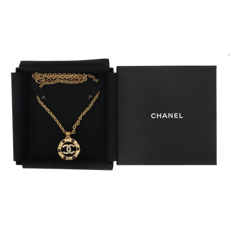 Chanel Gripoix & Crystal 'CC' Logo Medallion Necklace