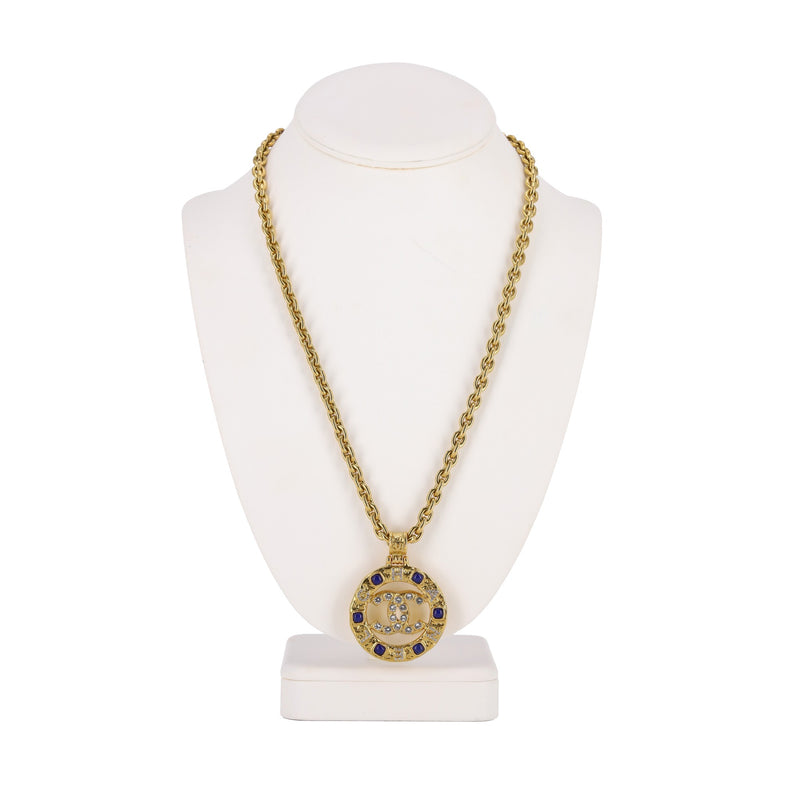 Chanel Gripoix & Crystal 'CC' Logo Medallion Necklace