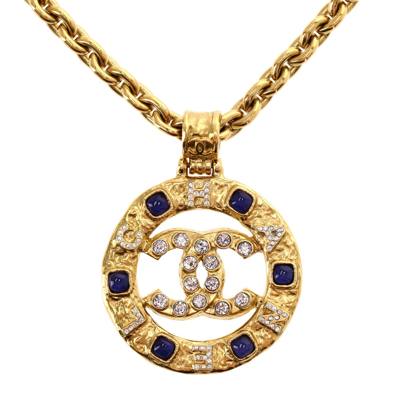 Chanel Gripoix & Crystal 'CC' Logo Medallion Necklace