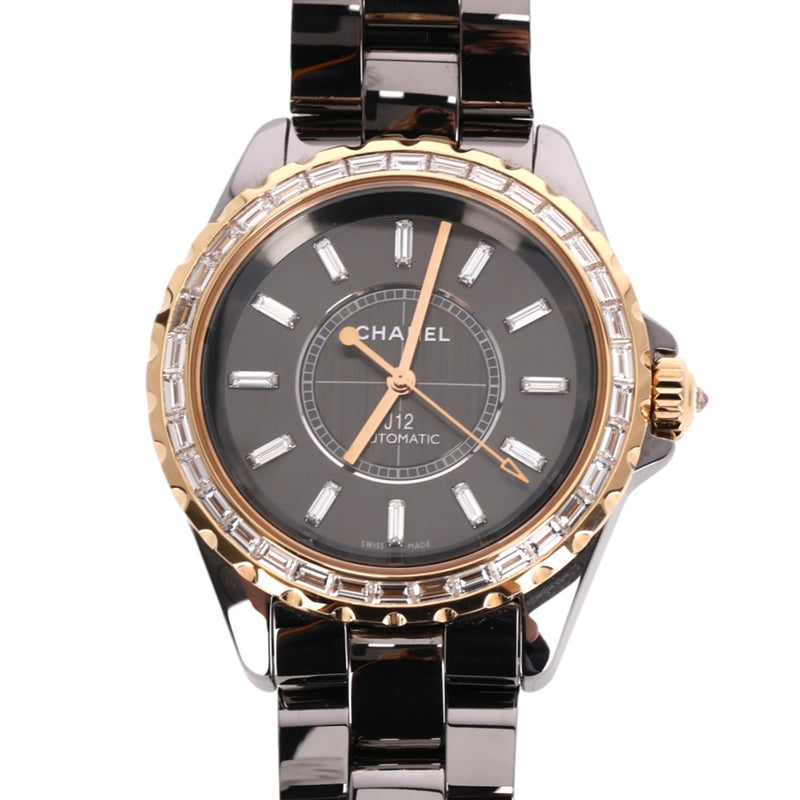 Chanel 18k Rose Gold, Ceramic &  Baguette Diamond J12 Automatic Watch - High End Jewellery Collection