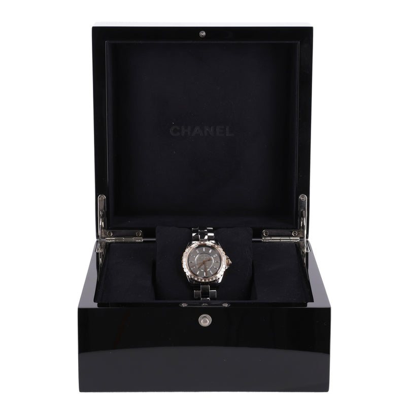 Chanel 18k Rose Gold, Ceramic &  Baguette Diamond J12 Automatic Watch - High End Jewellery Collection