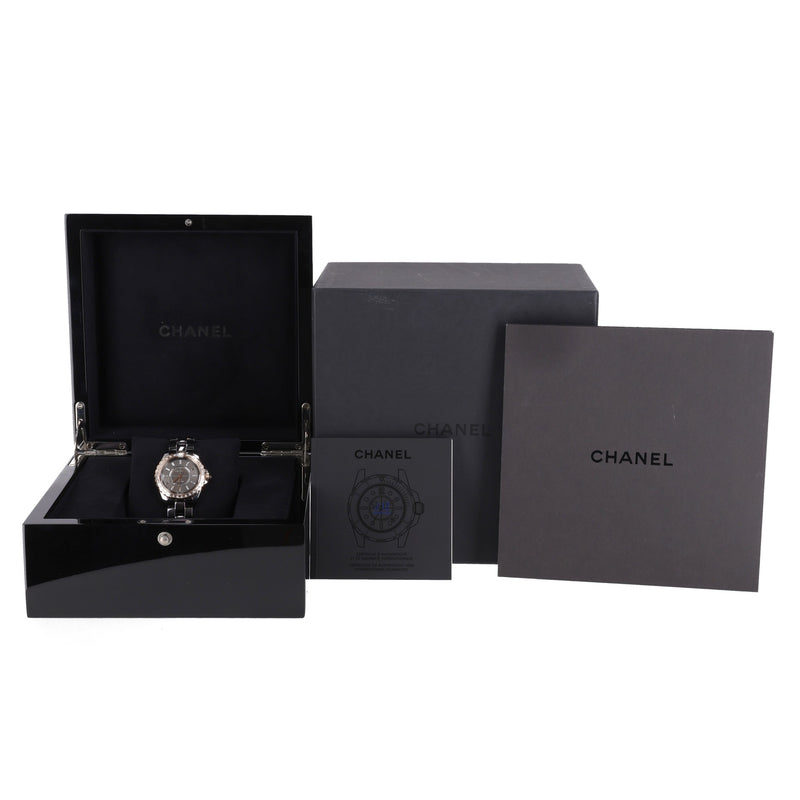 Chanel 18k Rose Gold, Ceramic &  Baguette Diamond J12 Automatic Watch - High End Jewellery Collection