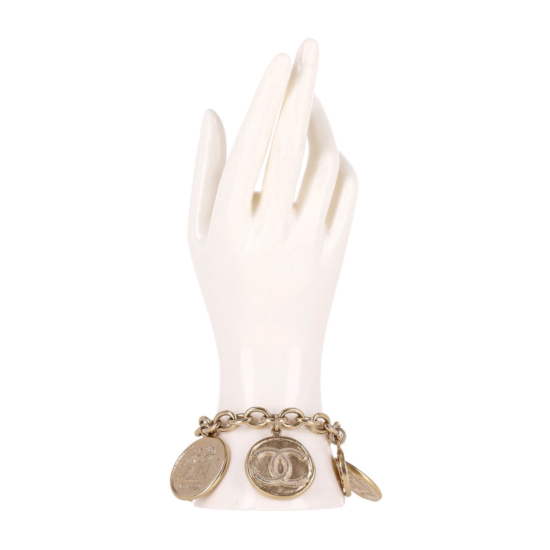 Chanel 24k Gold Plated 'CC' Logo Coin Charm Bracelet