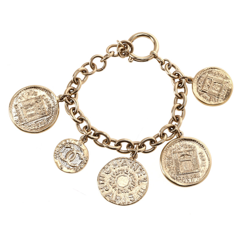 Chanel 24k Gold Plated 'CC' Logo Coin Charm Bracelet