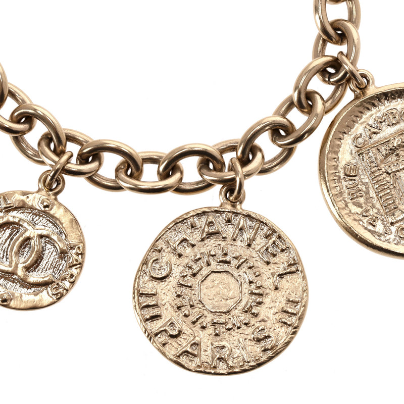 Chanel 24k Gold Plated 'CC' Logo Coin Charm Bracelet