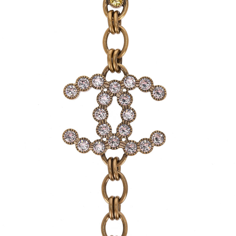 Chanel 'Paris' Antique Gold Strass & Crystal 'CC' Logo Necklace