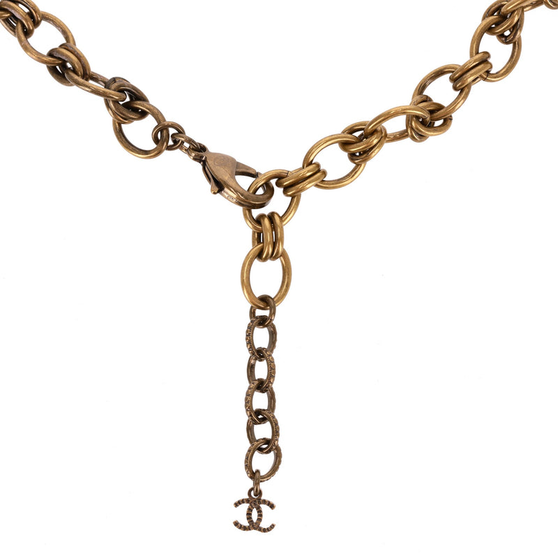 Chanel 'Paris' Antique Gold Strass & Crystal 'CC' Logo Necklace