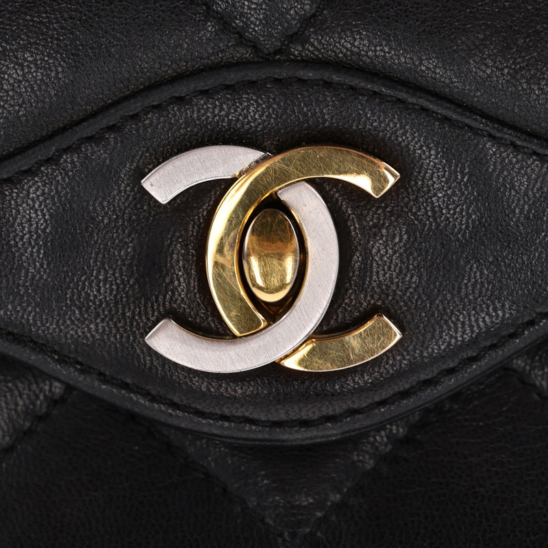 Chanel Vintage Quilted Leather Two Tone 'CC' Closure Double Flap Bag