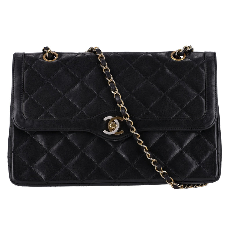 Chanel Vintage Quilted Leather Two Tone 'CC' Closure Double Flap Bag