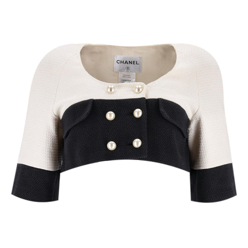 Chanel Cropped Cotton Jacket With Pearl Buttons. Size 38FR