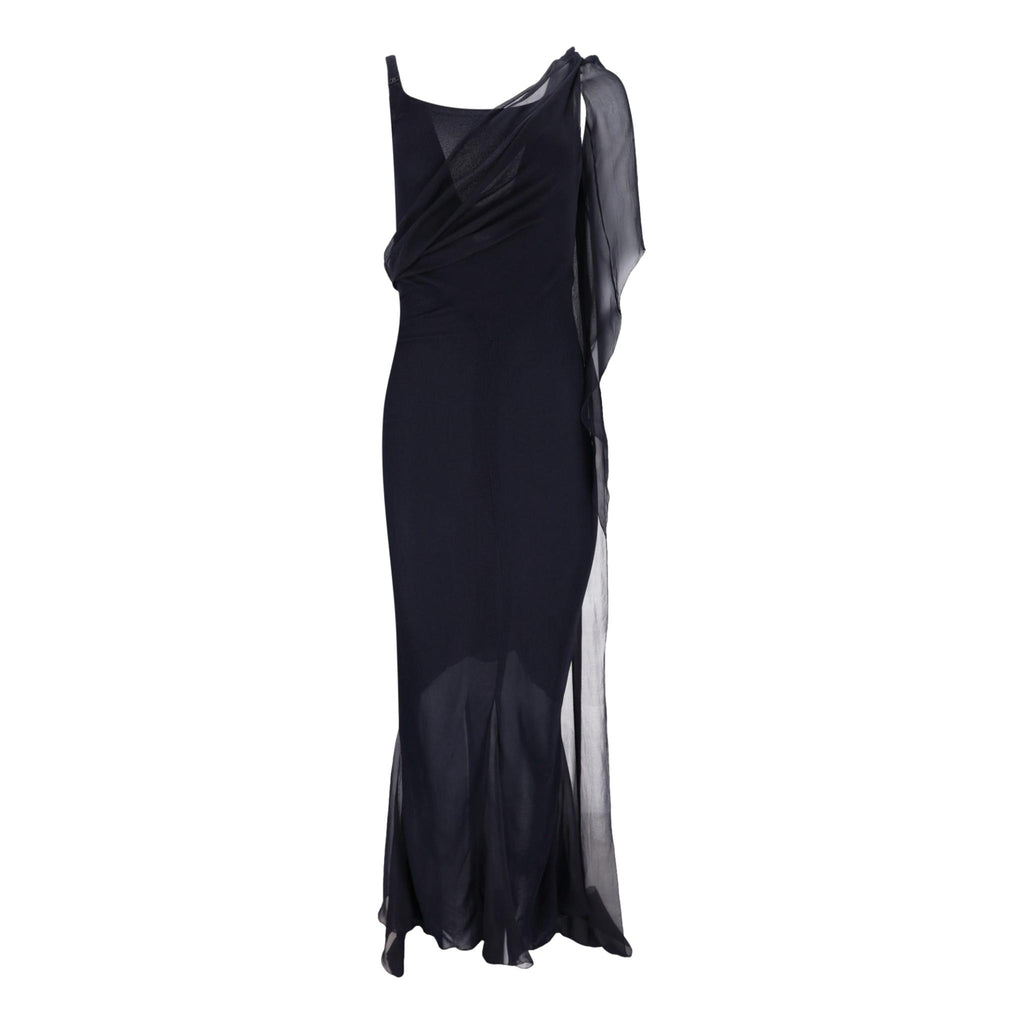 Chanel Silk Chiffon Draped Evening Gown. Size 38FR Shush London