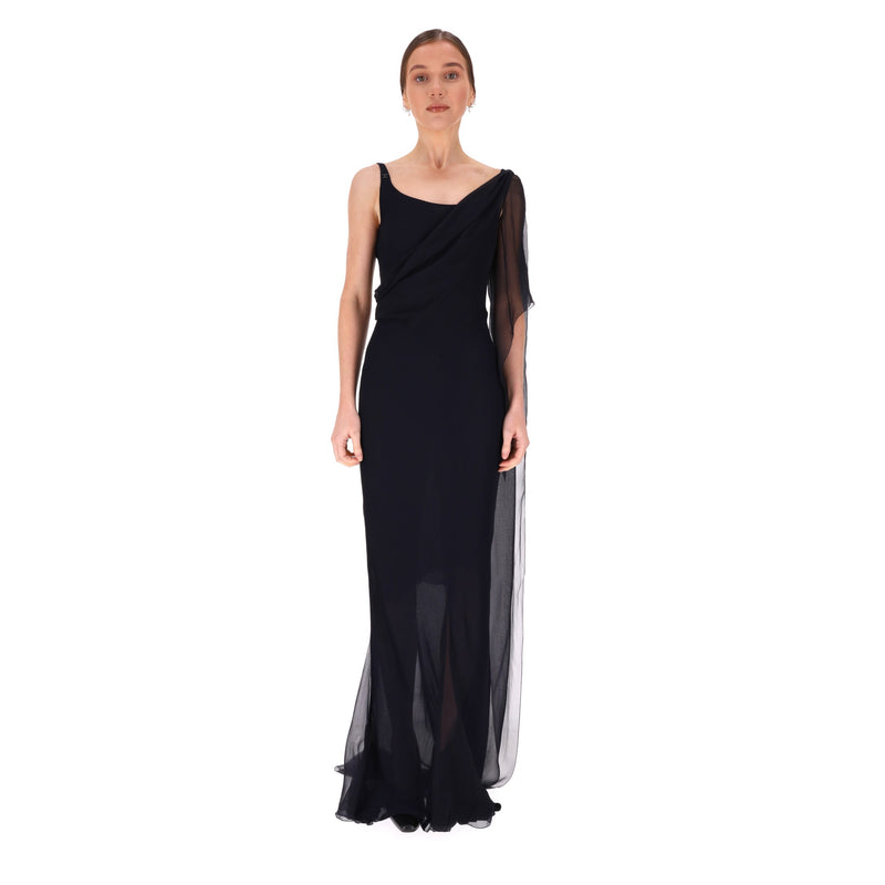 Chanel Silk Chiffon Draped Evening Gown. Size 38FR