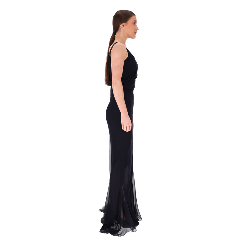 Chanel Silk Chiffon Draped Evening Gown. Size 38FR