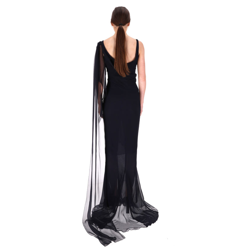 Chanel Silk Chiffon Draped Evening Gown. Size 38FR