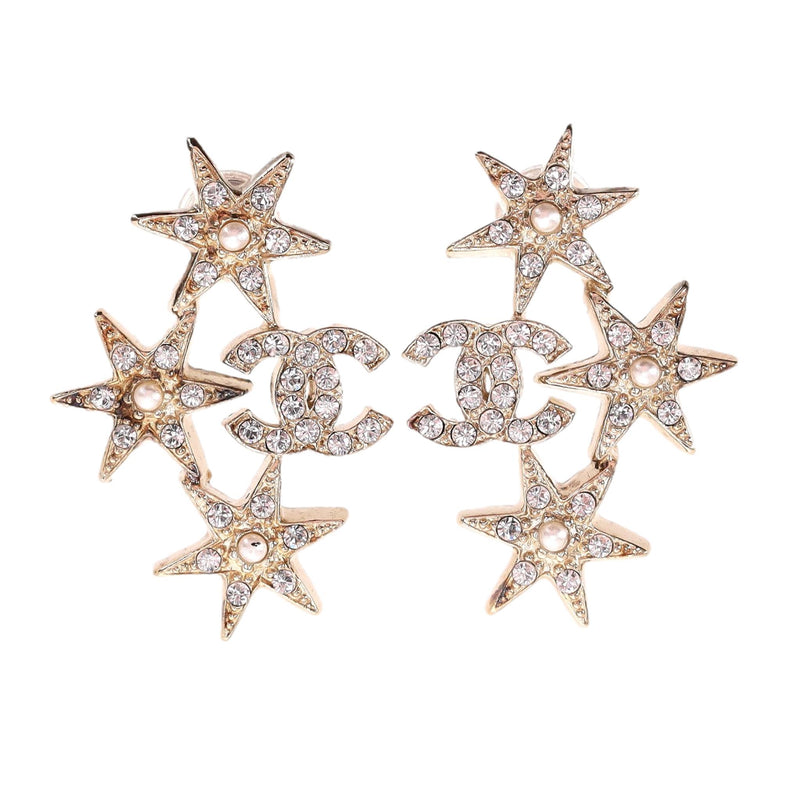 Chanel 'CC' Logo Star Crystal & Pearl Earrings