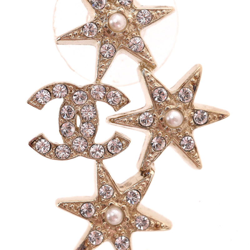 Chanel 'CC' Logo Star Crystal & Pearl Earrings