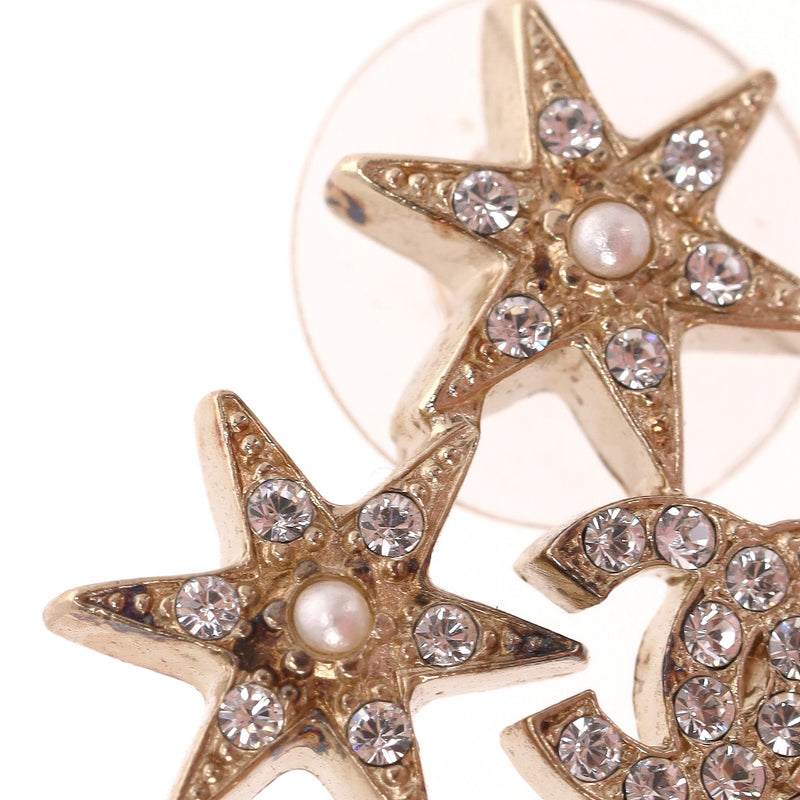 Chanel 'CC' Logo Star Crystal & Pearl Earrings