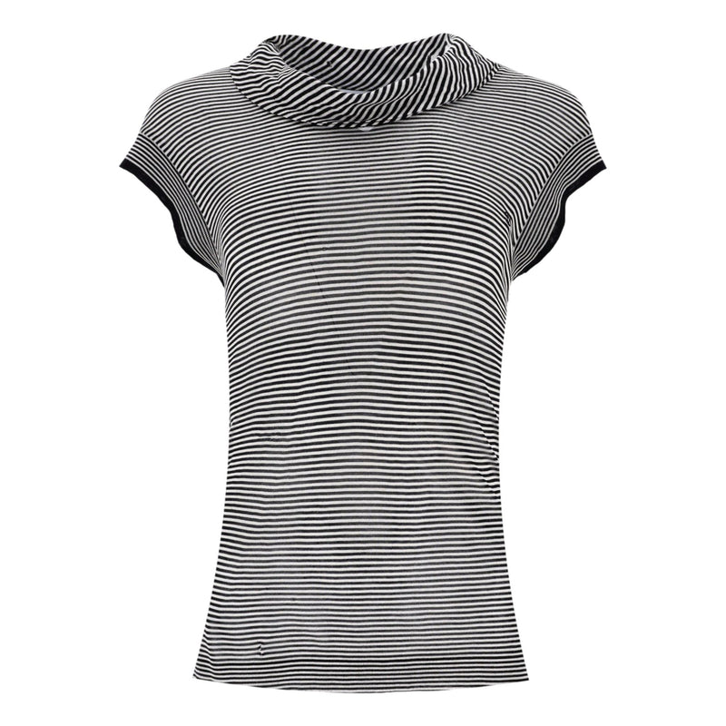 Chanel Striped 'CC' Logo Silk Top. Size 38FR