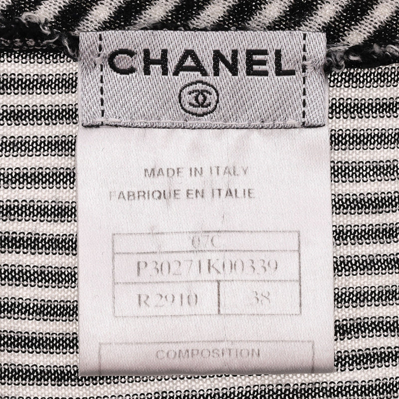 Chanel Striped 'CC' Logo Silk Top. Size 38FR