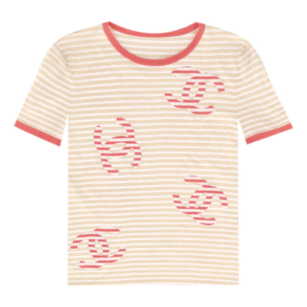 Chanel 'CC' Logo Striped Cotton Top. Size 38FR