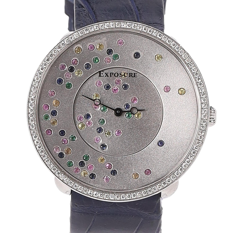 Exposure Swiss Diamond & Jewel Watch With Alligator Skin Strap