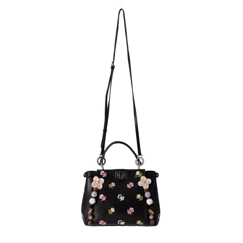 Fendi Floral Embellished Peekaboo Leather Crossbody Bag