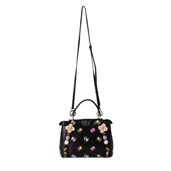 Fendi Floral Embellished Peekaboo Leather Crossbosy Bag