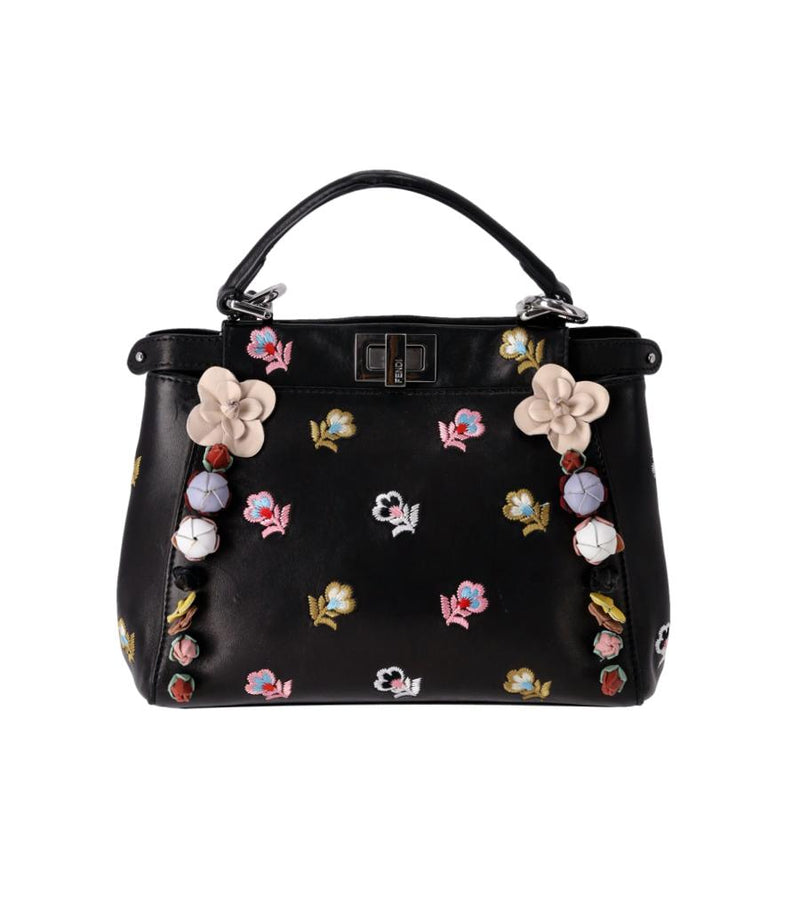 Fendi Floral Embellished Peekaboo Leather Crossbody Bag