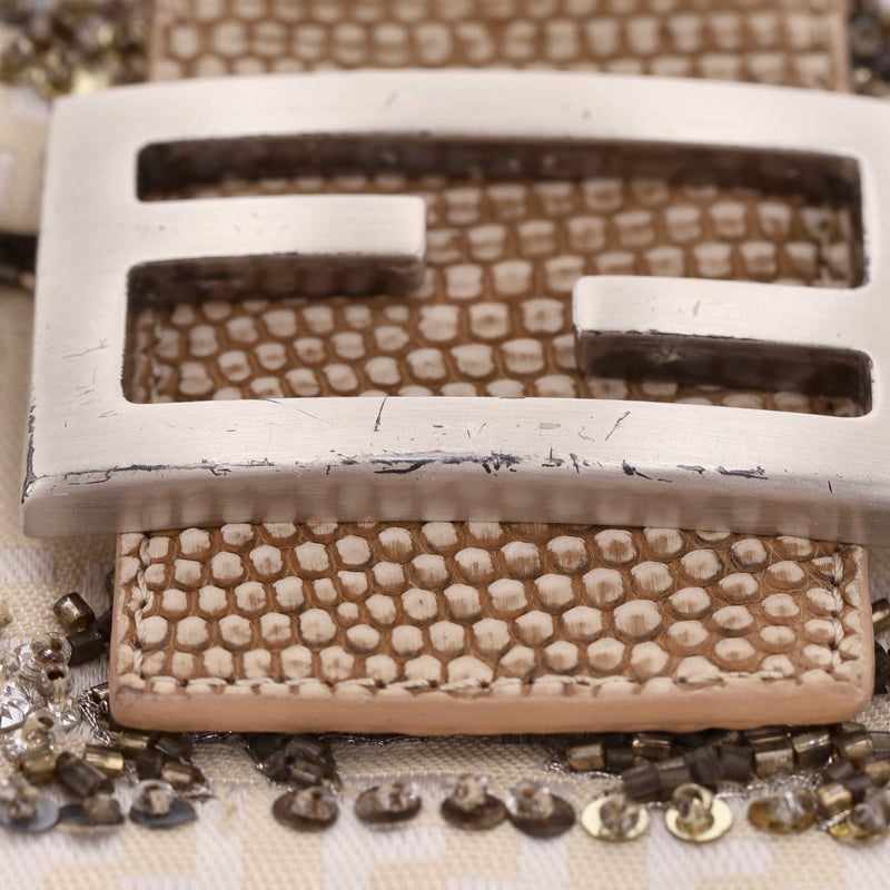 Fendi Bead Embroidered Canvas & Snakeskin 'FF' Logo Baguette Bag