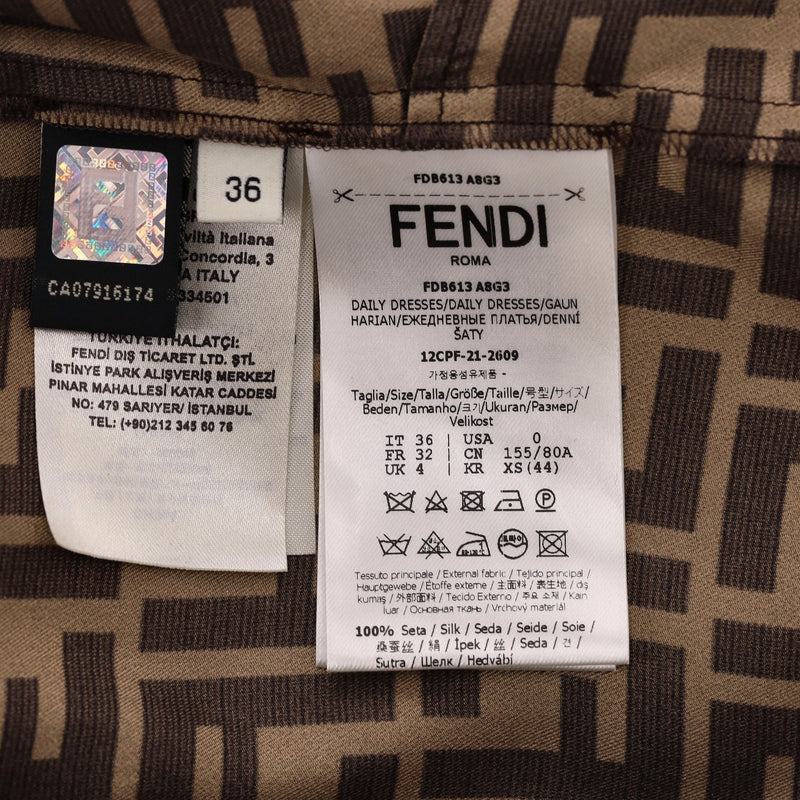 Fendi ‘FF' Logo Silk Twill Belted Shirt Dress. Size 36IT