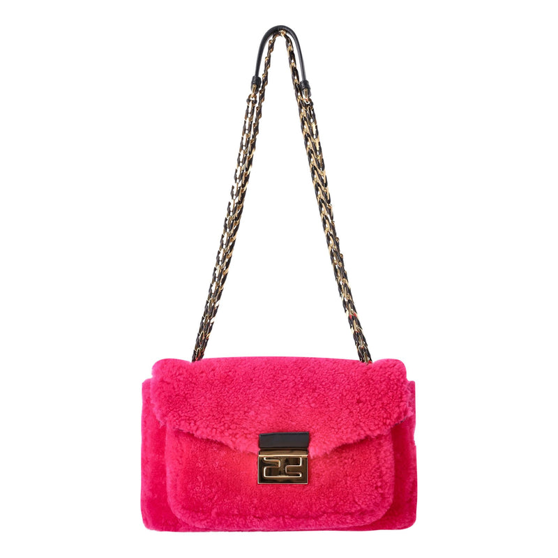 Fendi Shearling Rosa Fluo Baguette Handbag